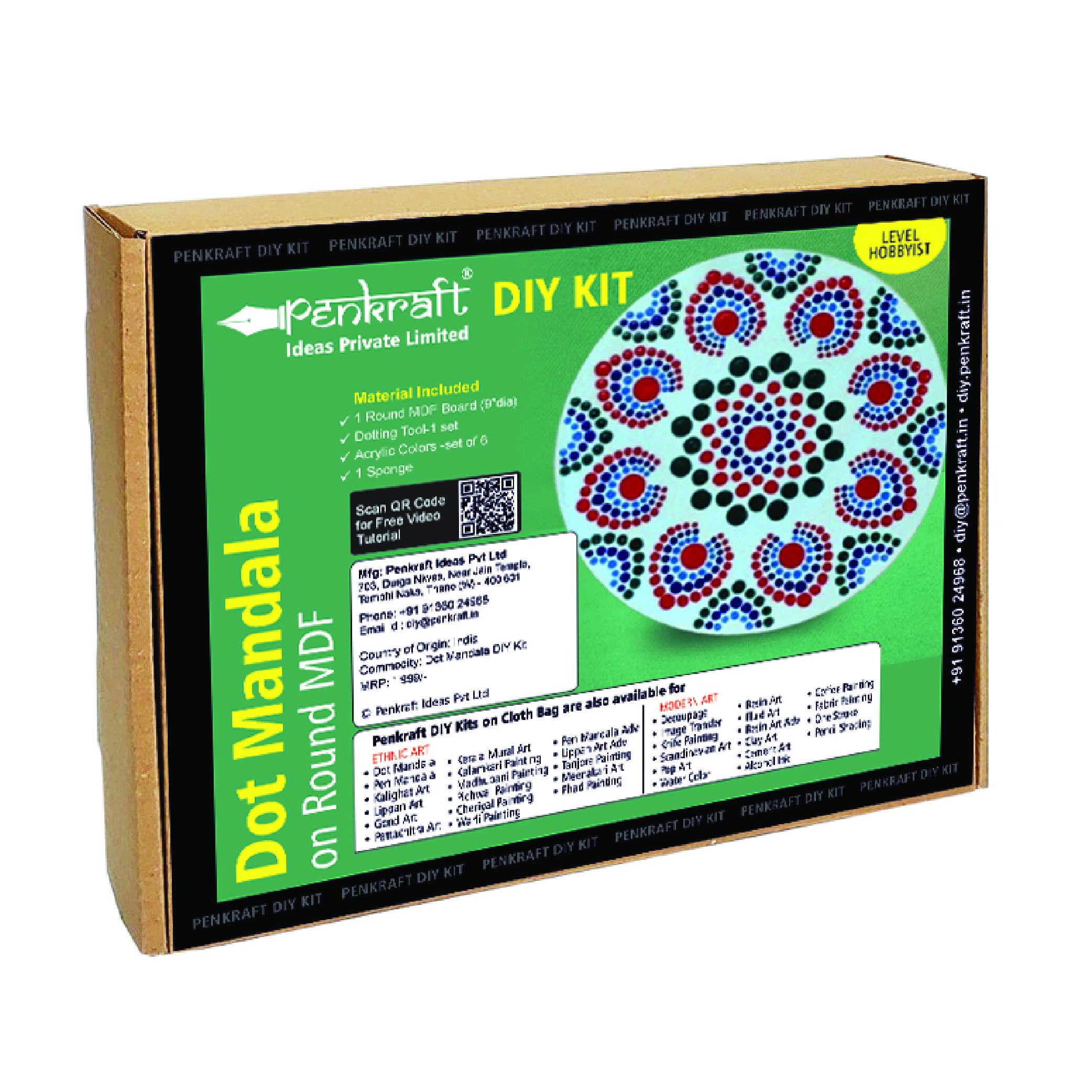 Penkraft Dot Mandala on Engraved Round MDF Board Hobbyist Level DIY Kit 
